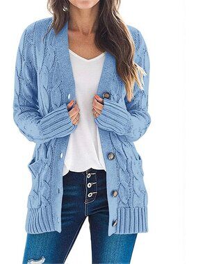 Cozy Women's Fall Long Sleeve Cable Knit Cardigan Sweater - Perfect for Layering